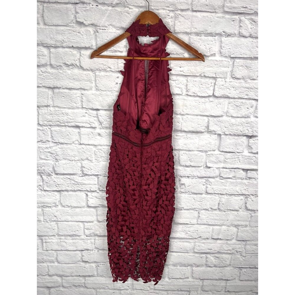 BARDOT Women's Wine Lace Halter Neck Bodycon Gemma Midi Dress US 6 - Picture 7 of 7